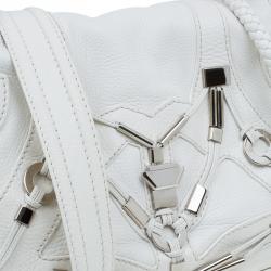 مملوكة مسبقًا Gucci White Leather Large Techno Horsebit Flap Shoulder Bag