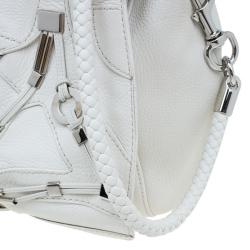 مملوكة مسبقًا Gucci White Leather Large Techno Horsebit Flap Shoulder Bag