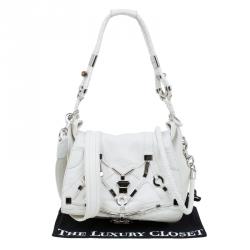 مملوكة مسبقًا Gucci White Leather Large Techno Horsebit Flap Shoulder Bag