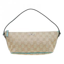 Pre Owned Gucci Beige/Green GG Canvas Banana Boat Pouch