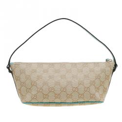 Pre Owned Gucci Beige/Green GG Canvas Banana Boat Pouch
