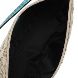 Pre Owned Gucci Beige/Green GG Canvas Banana Boat Pouch