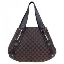 Gucci Brown GG Canvas Medium Horsebit Pelham Shoulder Bag