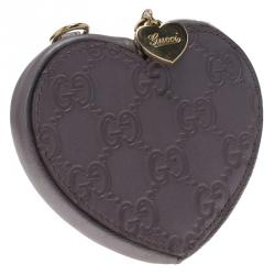 مملوكة مسبقًا Gucci Lilac Guccissima Leather Heart Shape Coin Purse