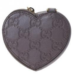 مملوكة مسبقًا Gucci Lilac Guccissima Leather Heart Shape Coin Purse