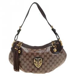 Pre Owned Gucci Brown GG Crystal Coated Canvas Small Babouska Hobo