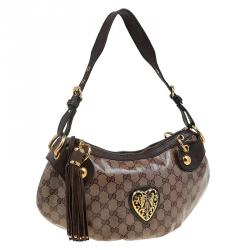 Pre Owned Gucci Brown GG Crystal Coated Canvas Small Babouska Hobo