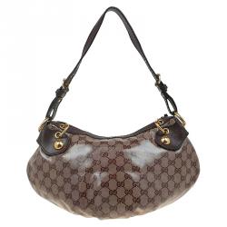 Pre Owned Gucci Brown GG Crystal Coated Canvas Small Babouska Hobo