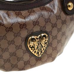 Pre Owned Gucci Brown GG Crystal Coated Canvas Small Babouska Hobo