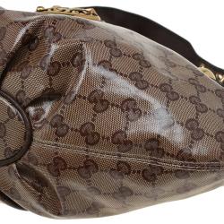 Pre Owned Gucci Brown GG Crystal Coated Canvas Small Babouska Hobo