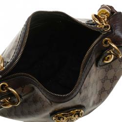 Pre Owned Gucci Brown GG Crystal Coated Canvas Small Babouska Hobo