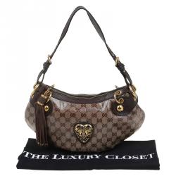 Pre Owned Gucci Brown GG Crystal Coated Canvas Small Babouska Hobo