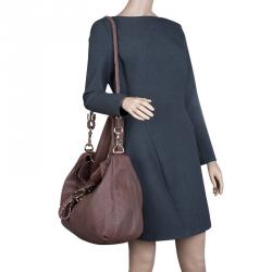 مملوكة مسبقًا Gucci Brown Pebbled Leather Large Wave Hobo