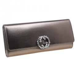 Pre Owned حقيبة كلتش غوتشي برودواي جلد برونزي بقفل كريستالي