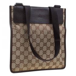 Pre Owned Gucci Beige/Ebony GG Canvas Flat Messenger Bag