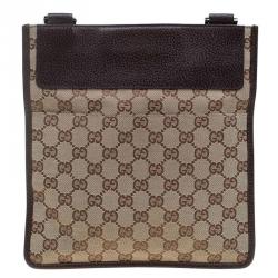 Pre Owned Gucci Beige/Ebony GG Canvas Flat Messenger Bag
