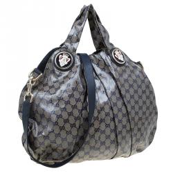Pre Owned Gucci Blue/Grey GG Crystal Coated Canvas Hysteria Top Handle Bag