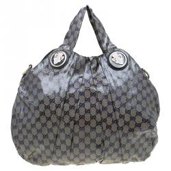 Pre Owned Gucci Blue/Grey GG Crystal Coated Canvas Hysteria Top Handle Bag