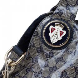 Pre Owned Gucci Blue/Grey GG Crystal Coated Canvas Hysteria Top Handle Bag