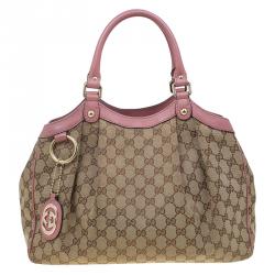 GUCCI Womans Bag Rare Sukey Medium Original GG Canvas Brown Champagne Tote  B297