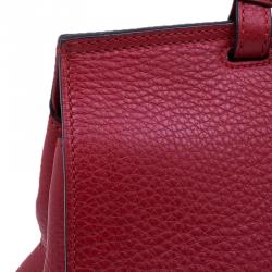 Pre Owned Gucci Red Leather Medium Bamboo Daily Top Handle Bag