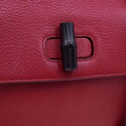 Pre Owned Gucci Red Leather Medium Bamboo Daily Top Handle Bag