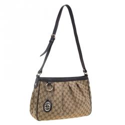 Pre Owned Gucci Beige/Ebony GG Canvas Medium Sukey Messenger Bag