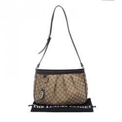 Pre Owned Gucci Beige/Ebony GG Canvas Medium Sukey Messenger Bag