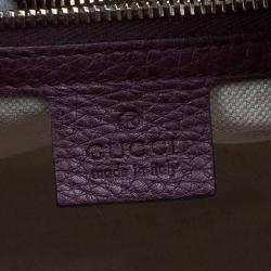 Pre Owned Gucci Burgundy Pebbled Leather Medium Bamboo Boston Bag
