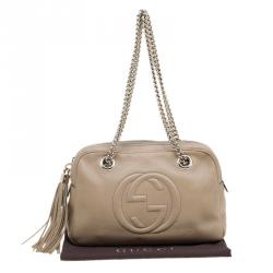 مملوكة مسبقًا حقيبة كتف غوتشي سوهو جلد بيج متوسطة بسلسلة