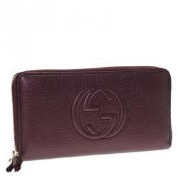 Pre Owned محفظة غوتشي سوهو جلد ميتاليك عنابي بسحاب ملتف