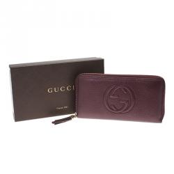 Pre Owned محفظة غوتشي سوهو جلد ميتاليك عنابي بسحاب ملتف