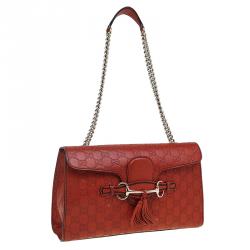 Pre Owned Gucci Brown Guccissima Leather Medium Emily Chain Shoulder Bag