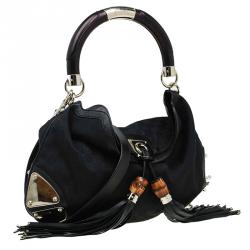 Pre Owned Gucci Black GG Canvas Medium Indy Top Handle Bag