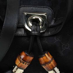 Pre Owned Gucci Black GG Canvas Medium Indy Top Handle Bag