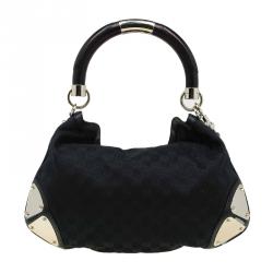 Pre Owned Gucci Black GG Canvas Medium Indy Top Handle Bag