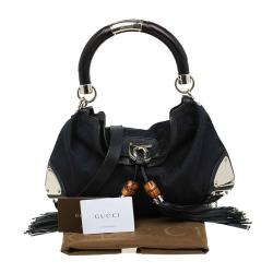 Pre Owned Gucci Black GG Canvas Medium Indy Top Handle Bag