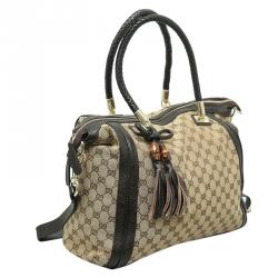 Pre Owned Gucci Beige/Ebony GG Canvas Bella Top Handle Bag