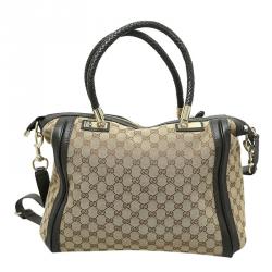 Pre Owned Gucci Beige/Ebony GG Canvas Bella Top Handle Bag