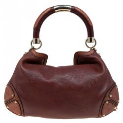 Pre Owned Gucci Brown Leather Medium Indy Top Handle Hobo