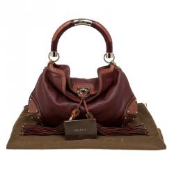 Pre Owned Gucci Brown Leather Medium Indy Top Handle Hobo