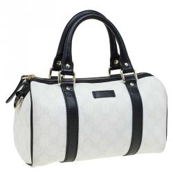 Pre Owned حقيبة غوتشي جوي بوسطن صغيرة كانفاس مقوى GG بيضاء/ سوداء