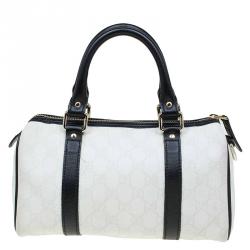 Pre Owned حقيبة غوتشي جوي بوسطن صغيرة كانفاس مقوى GG بيضاء/ سوداء