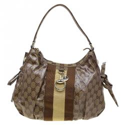 Pre Owned Gucci Beige/Ebony GG Crystal Coated Canvas Gucci by Gucci Hobo