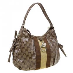 Pre Owned Gucci Beige/Ebony GG Crystal Coated Canvas Gucci by Gucci Hobo