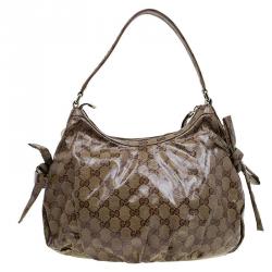 Pre Owned Gucci Beige/Ebony GG Crystal Coated Canvas Gucci by Gucci Hobo