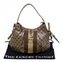 Pre Owned Gucci Beige/Ebony GG Crystal Coated Canvas Gucci by Gucci Hobo