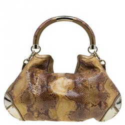 Pre Owned Gucci Metallic Gold Python Large Indy Top Handle Bag