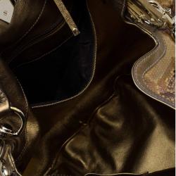 Pre Owned Gucci Metallic Gold Python Large Indy Top Handle Bag