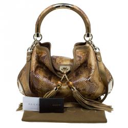 Pre Owned Gucci Metallic Gold Python Large Indy Top Handle Bag